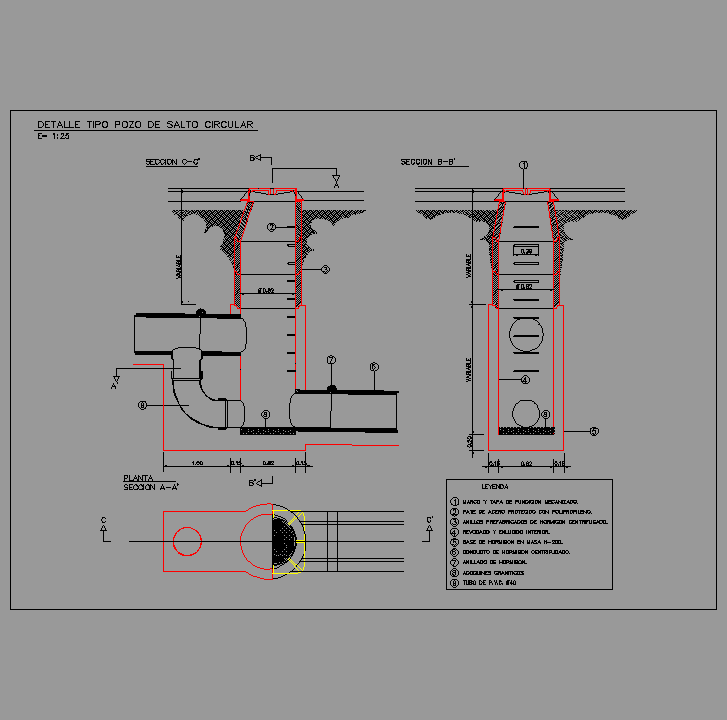 Bloque Autocad Pozo salto circular 2